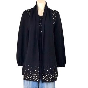 Style & Co Black Empire Waist Tunic Sweater Metallic Stud Accents Matching Scarf